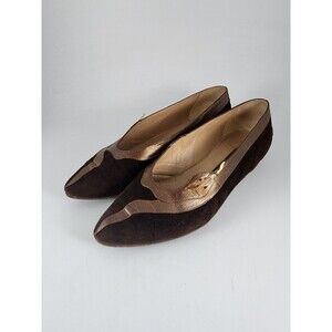 Vintage Maud Frizon Shoes Sz 40 US Sz 9-1/2 Suede Metallic Leather PARIS ITALY